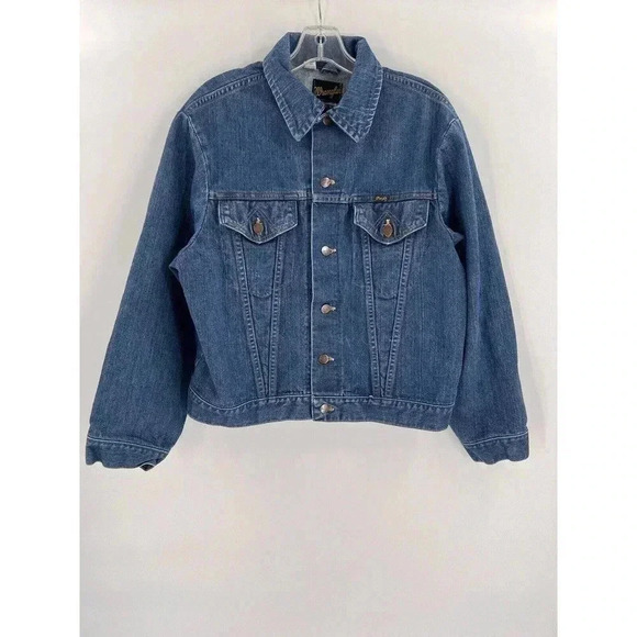 Vintage 70-80s Wrangler Denim Jacket Trucker Blue Scovill Button Mens 44/XL USA